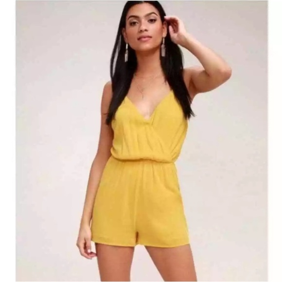 Lulus Pants - Lulus Indie Mustard Yellow Surplice Romper Shorts One Piece Size Small
